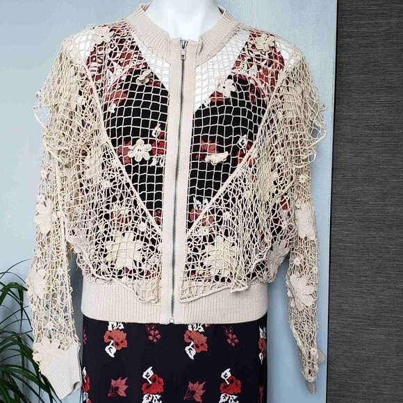 Wildfox NEW Daisies Blake Zip Up Crochet Jacket L - Picture 2 of 9